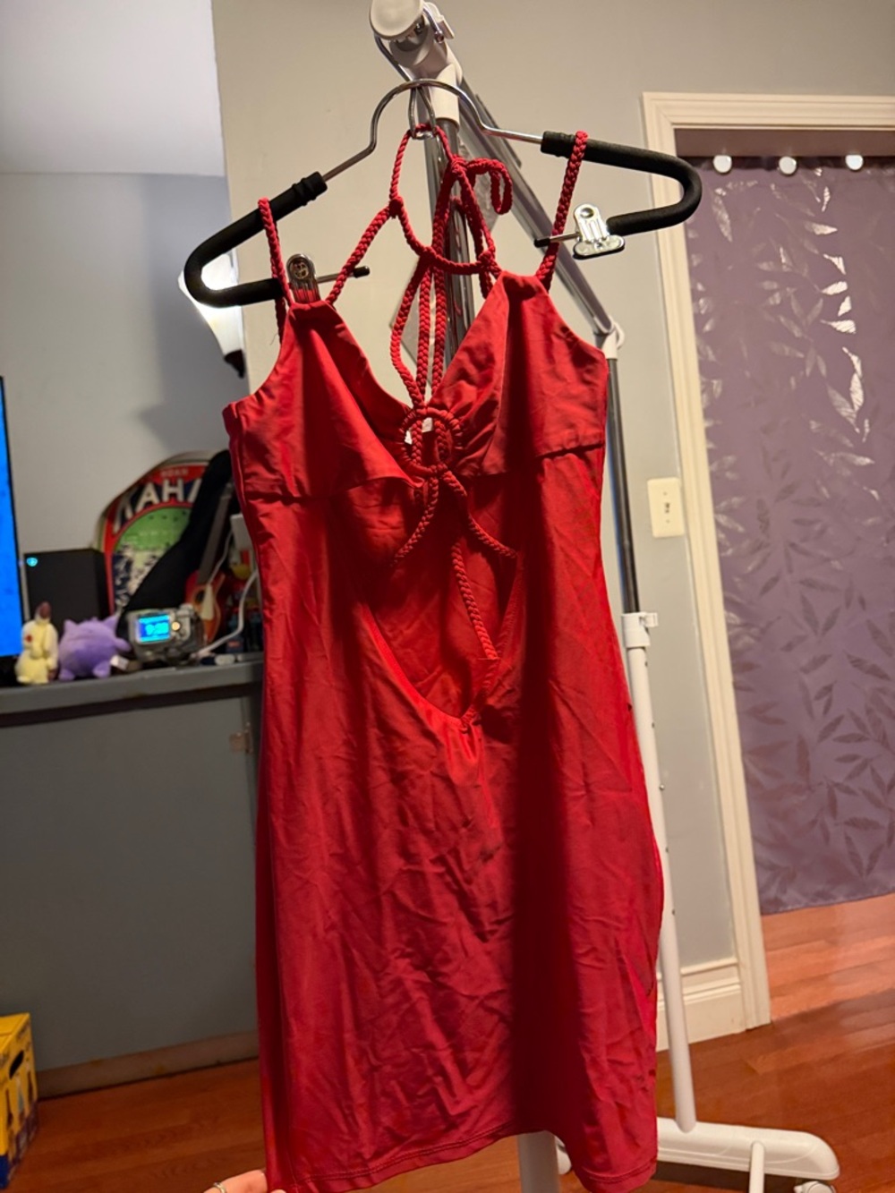 Red Mini Dress with Braided Straps